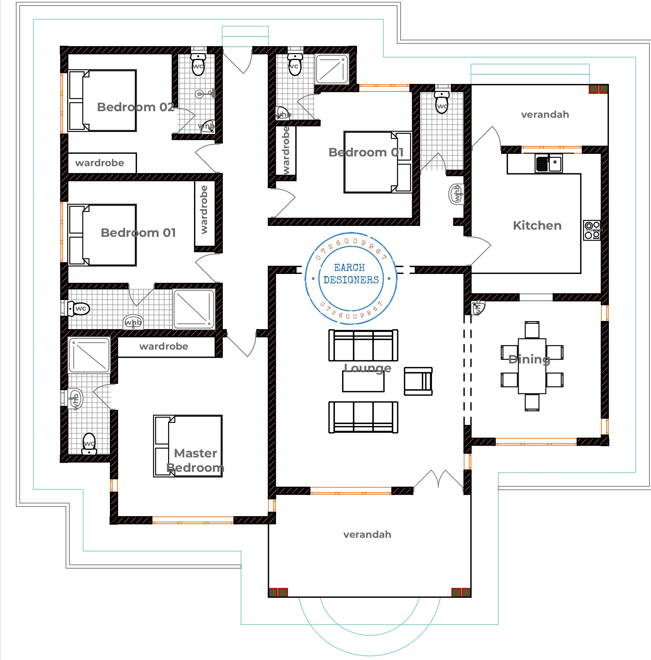 4 Bedroom Bungalow plan With Measurement