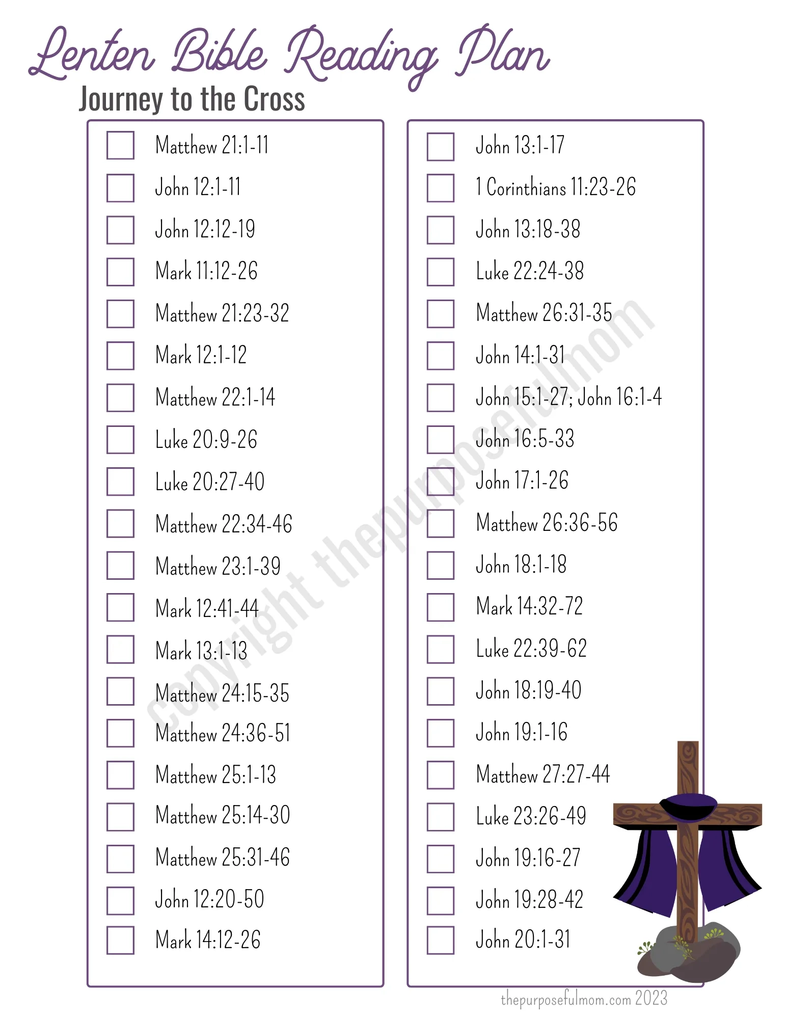 40 Day Lent Bible Reading Plan 2026 Free Printable The Purposeful Mom