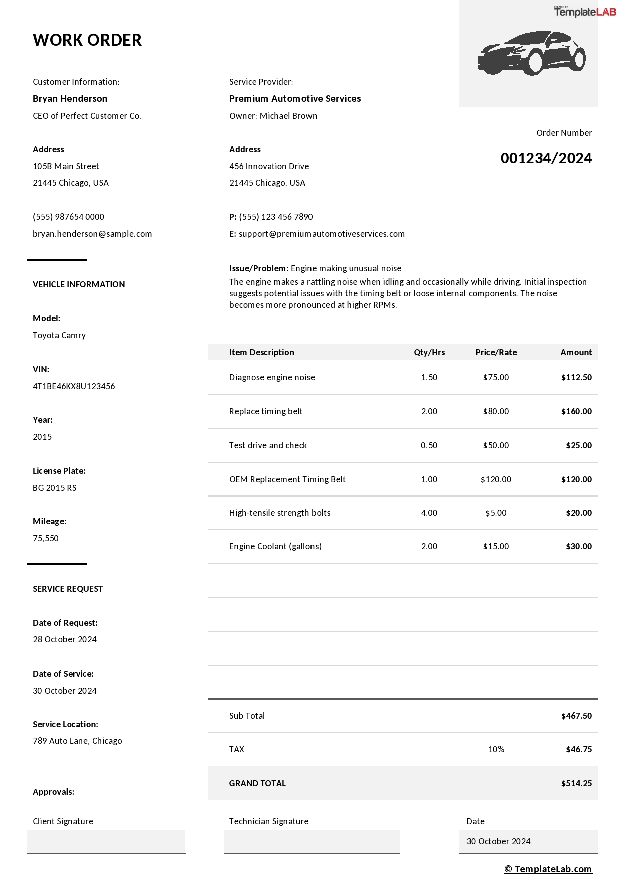 52 Printable Work Order Templates Excel Word PDF 