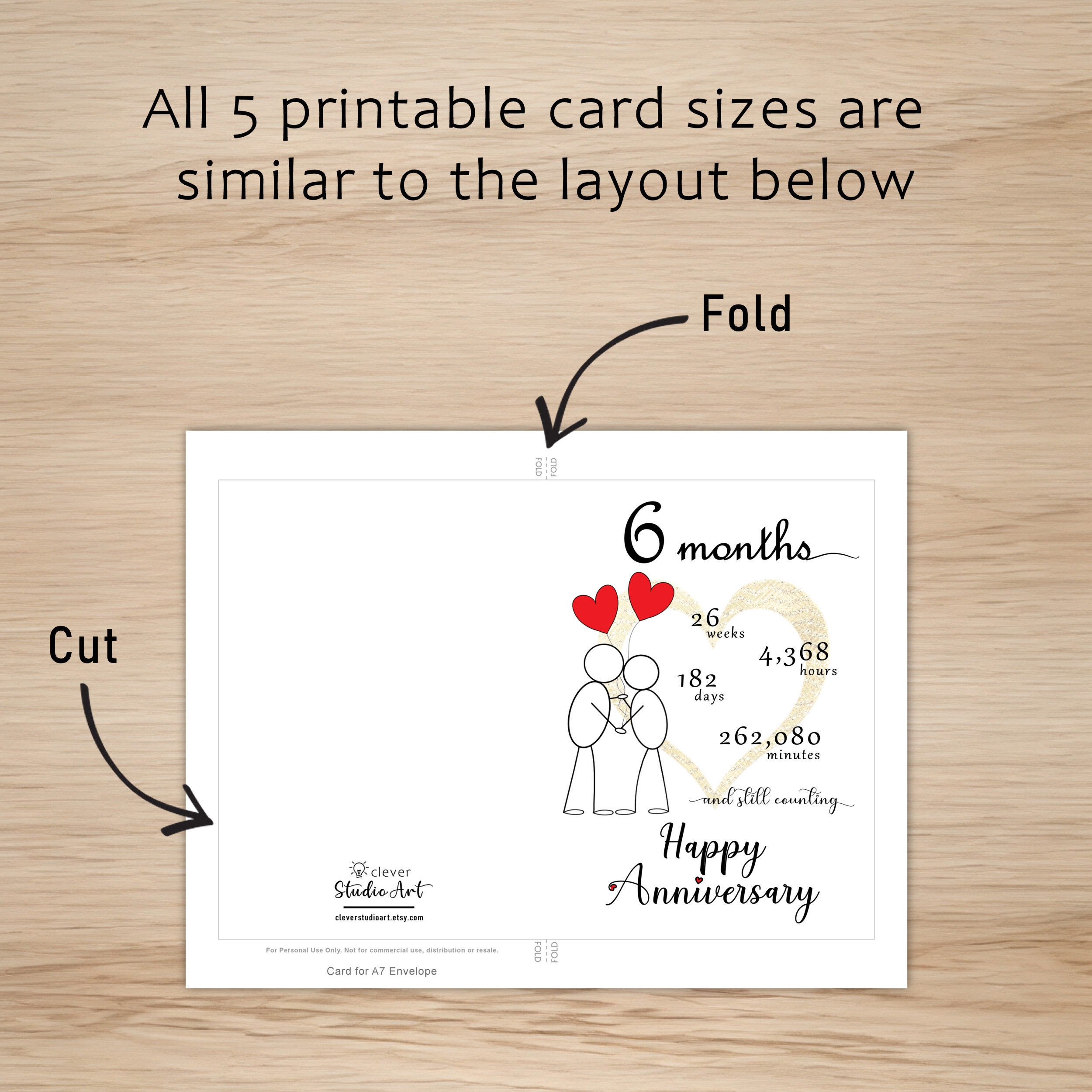 6 Month Anniversary Card Cute Couple Design PDF Etsy