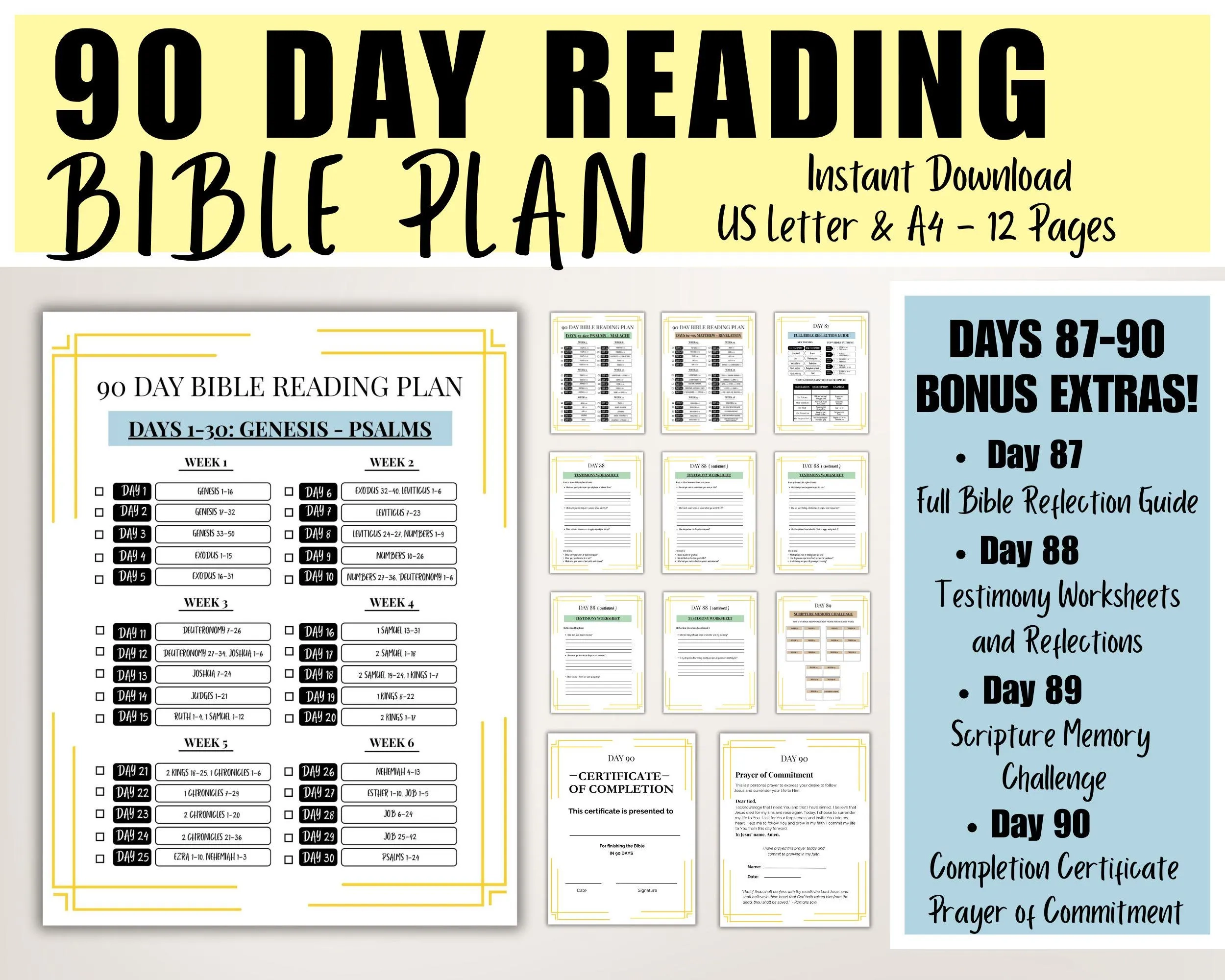 90 Day Bible Reading Plan PDF Printable Bible Study Tool Church Ministry Resource Youth Group Guide Certificate Of Completion Etsy Israel