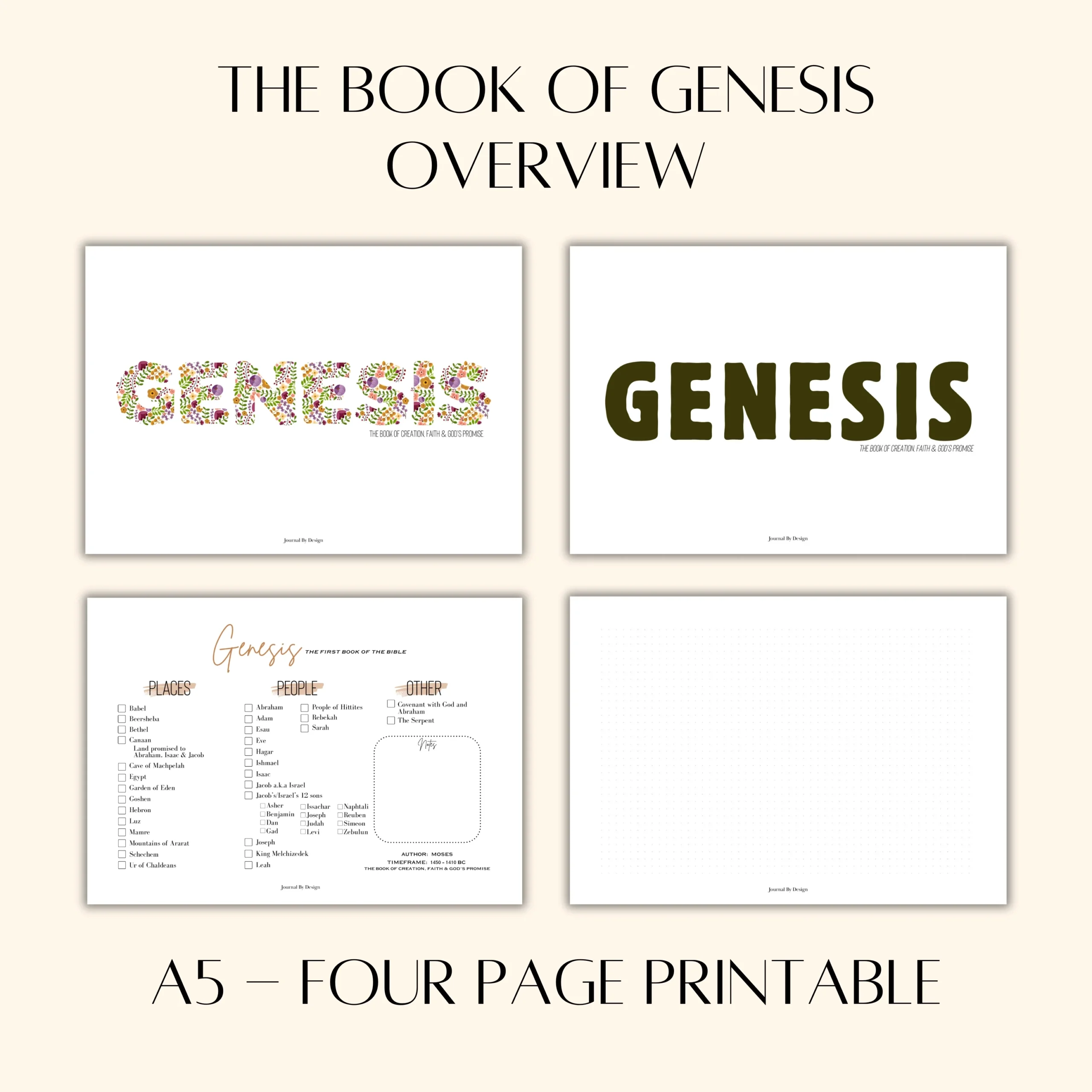 A5 BIBLE STUDY PRINTABLE GENESIS OVERVIEW Journal By Design