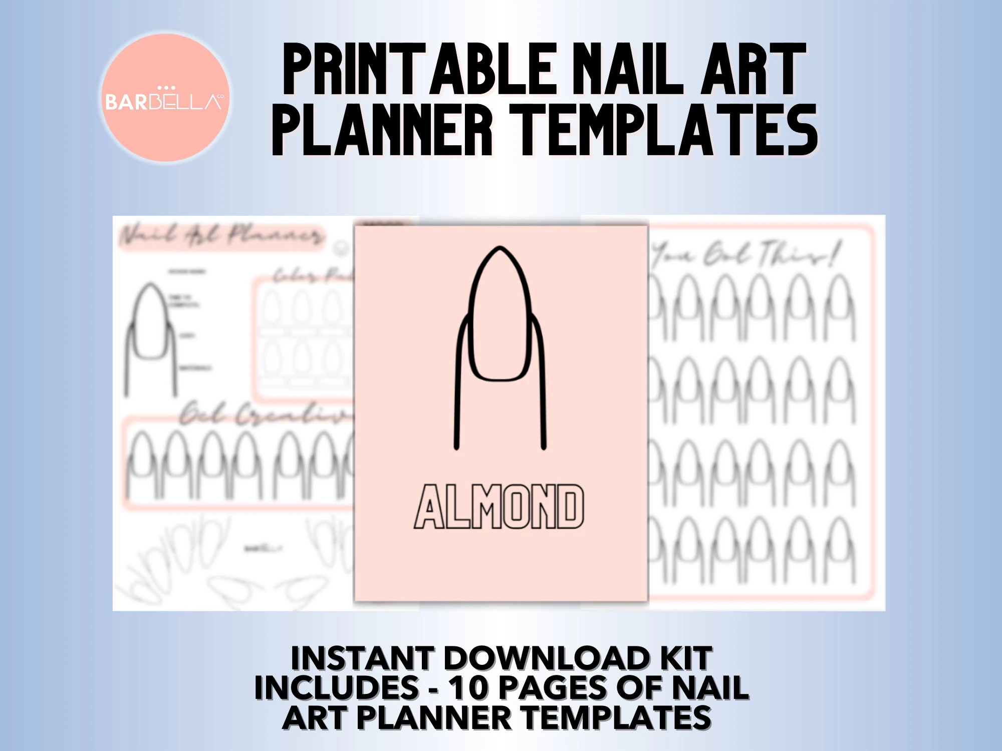 ALMOND NAIL Art Planner Kit Instant Download PRINTABLE Nail Design And Practice Template Etsy