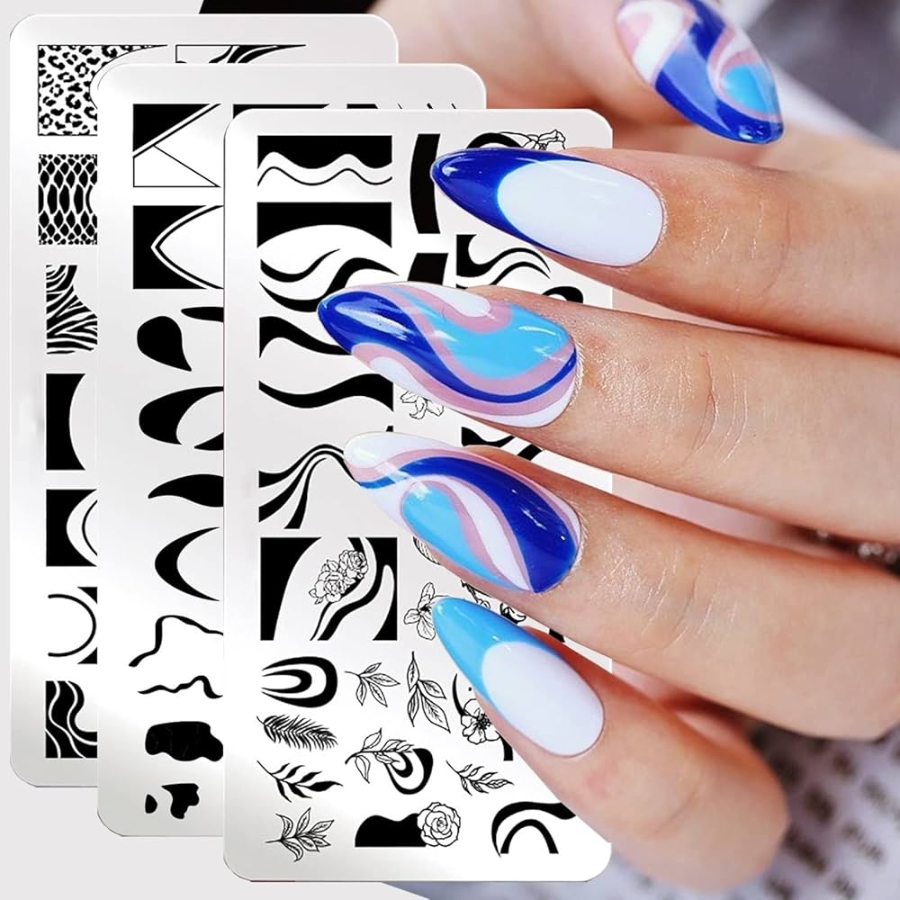 Amazon French Wavy Swirl Leopard Print Graffiti Nail Stamp Templates Stainless Steel Gel Polish Template Design Stencil Tools 3 Pcs Beauty Personal Care