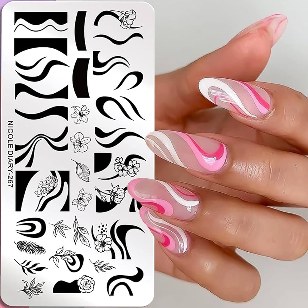 Amazon Nail Stamping Plates French Wavy Striped Tip Leaf Nail Stamp Templates Stainless Polish Gel Template Nail Design Stencil Tools 1 Pcs Beauty Personal Care