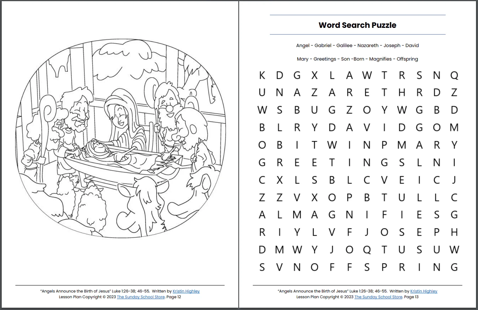 Angels Announce The Birth Of Jesus Luke 1 26 38 46 55 Printable Bib Sunday School Store