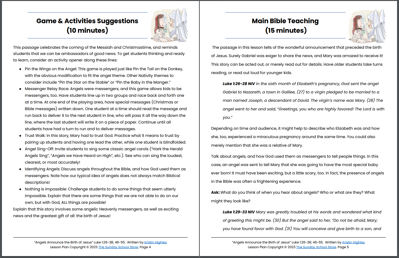 Angels Announce The Birth Of Jesus Luke 1 26 38 46 55 Printable Bib Sunday School Store