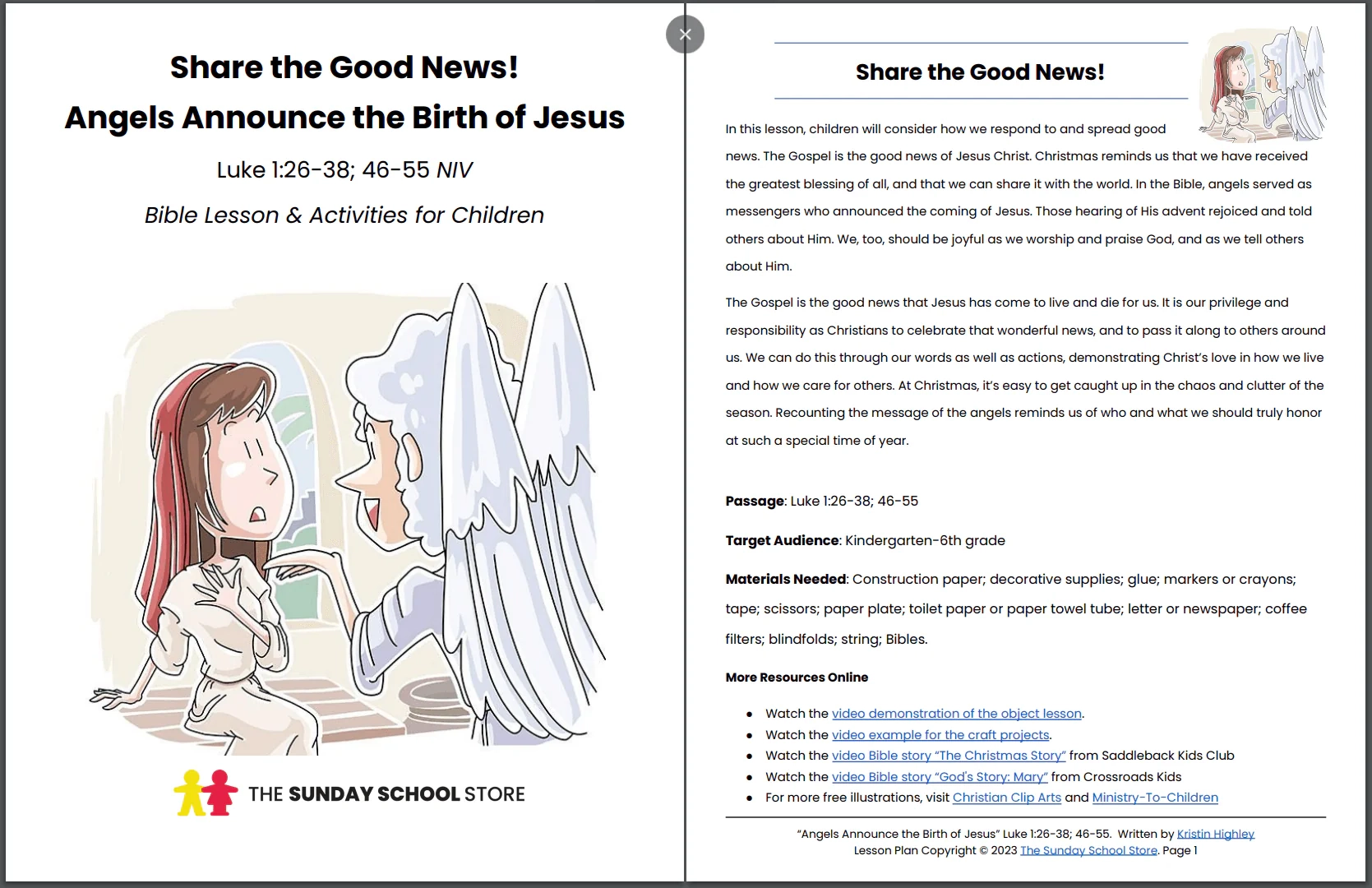 Angels Announce The Birth Of Jesus Luke 1 26 38 46 55 Printable Bib Sunday School Store