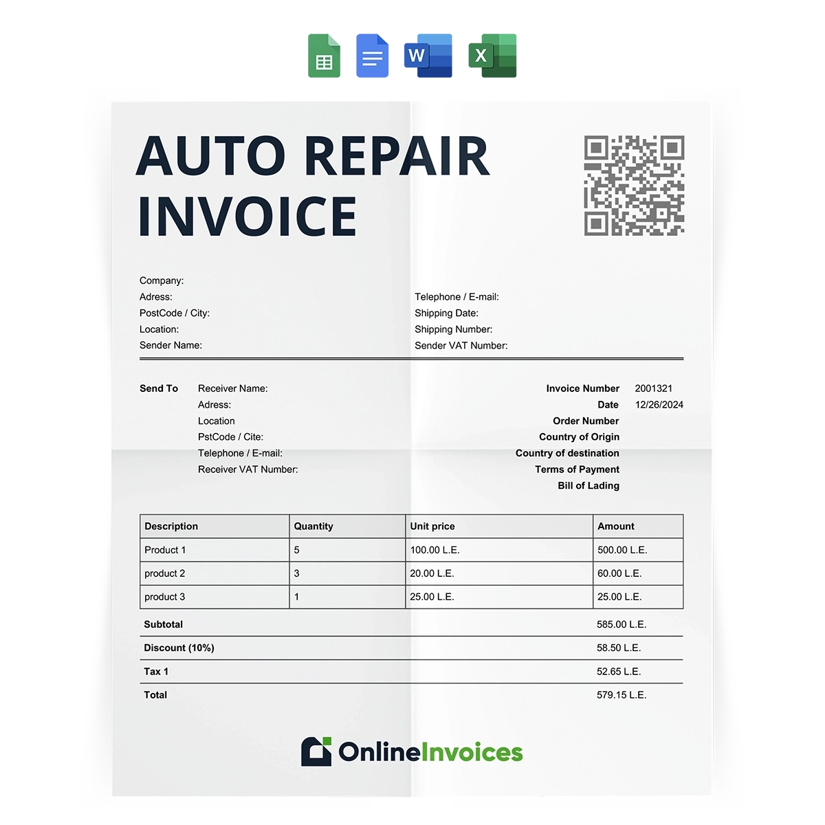 Auto Repair Invoice Template Free Download Word Excel Google Docs And Sheets