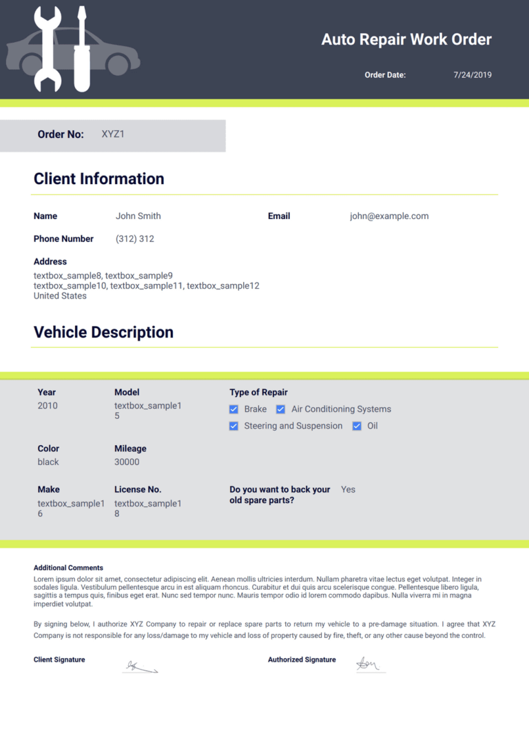 Auto Repair Forms Free Download - We Love Printables