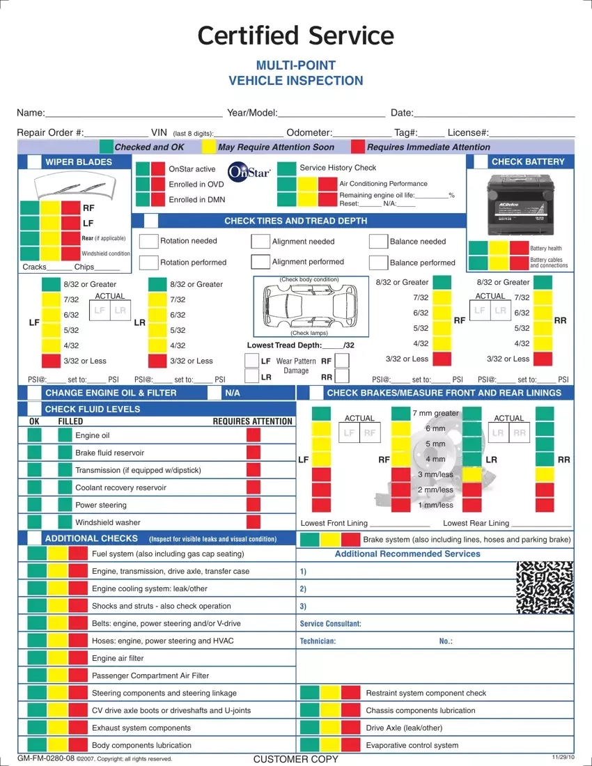 Automobile Service Checklist Fill Out Printable PDF