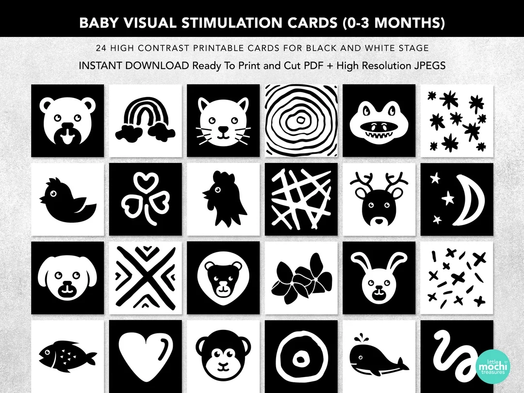 Baby Visual Stimulation Cards High Contrast Montessori printable PDF Etsy