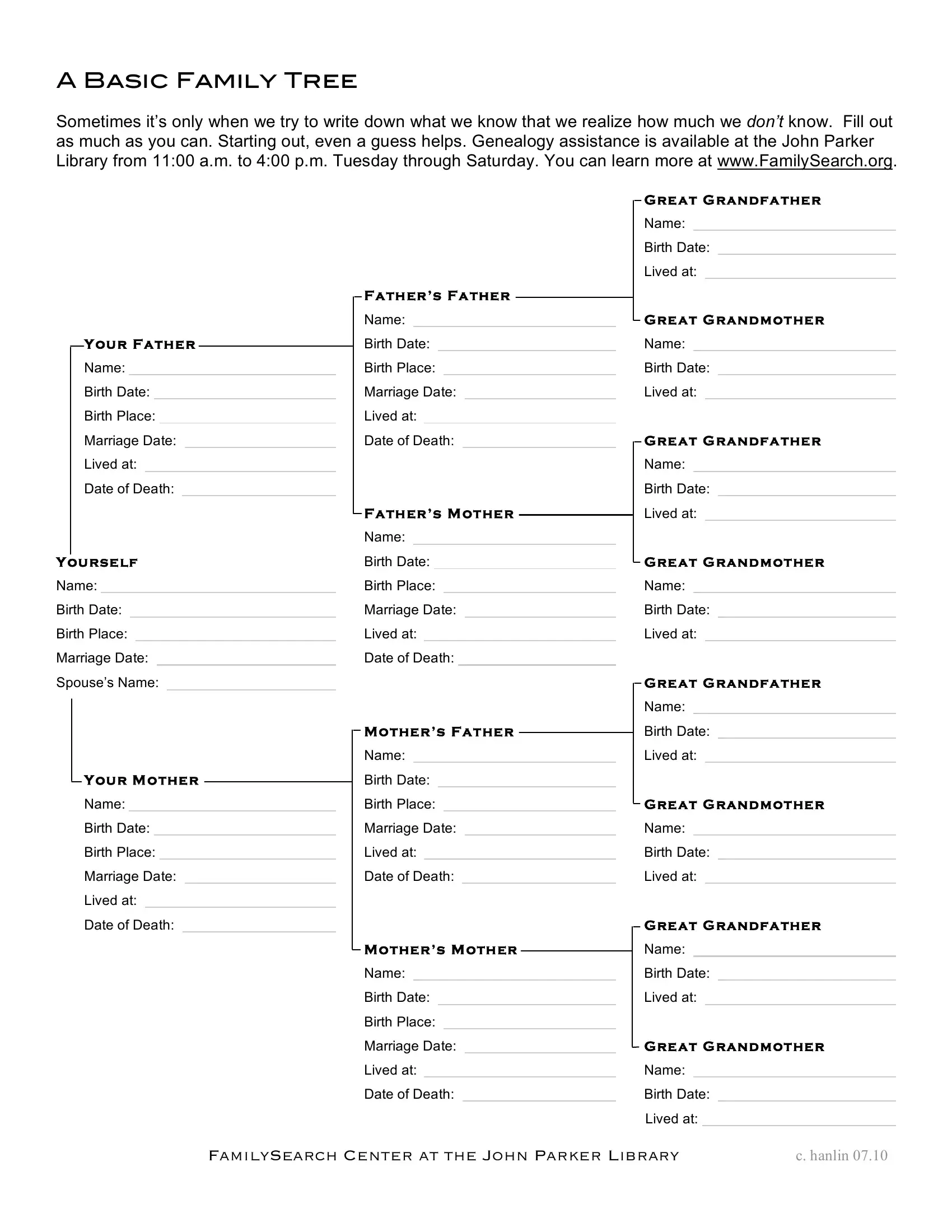 Basic Family Tree Form Fill Out Printable PDF Forms