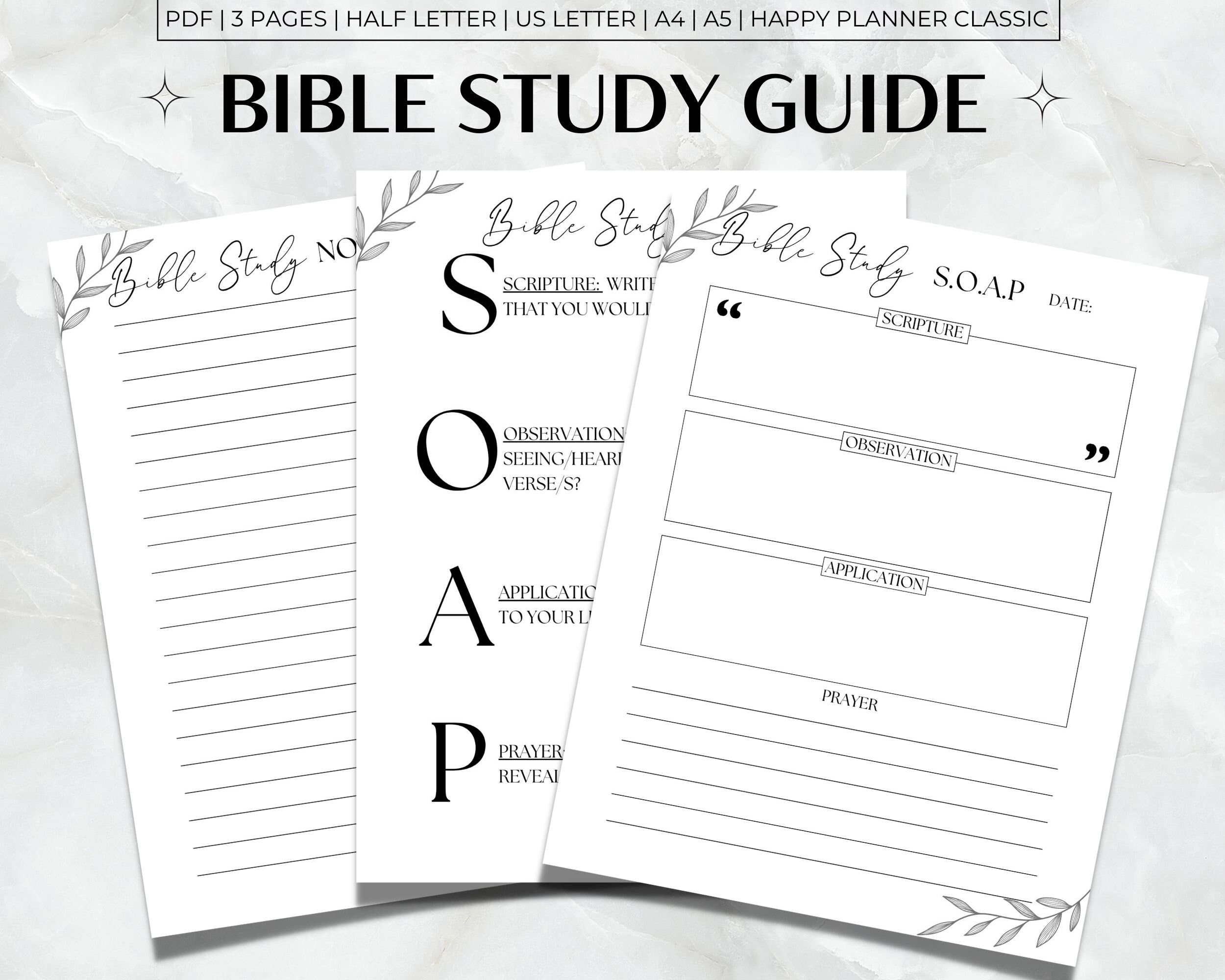 Bible Study Guide Printable SOAP Bible Study Template Minimalist Bible Study PDF SOAP Bible Study Guide Floral Etsy