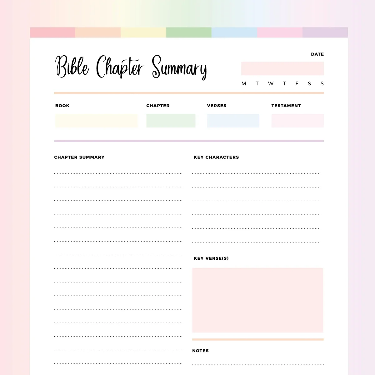 Bible Study Notes Template PDF A4 US Letter Sizes Instant Download Printable Plan Print Land