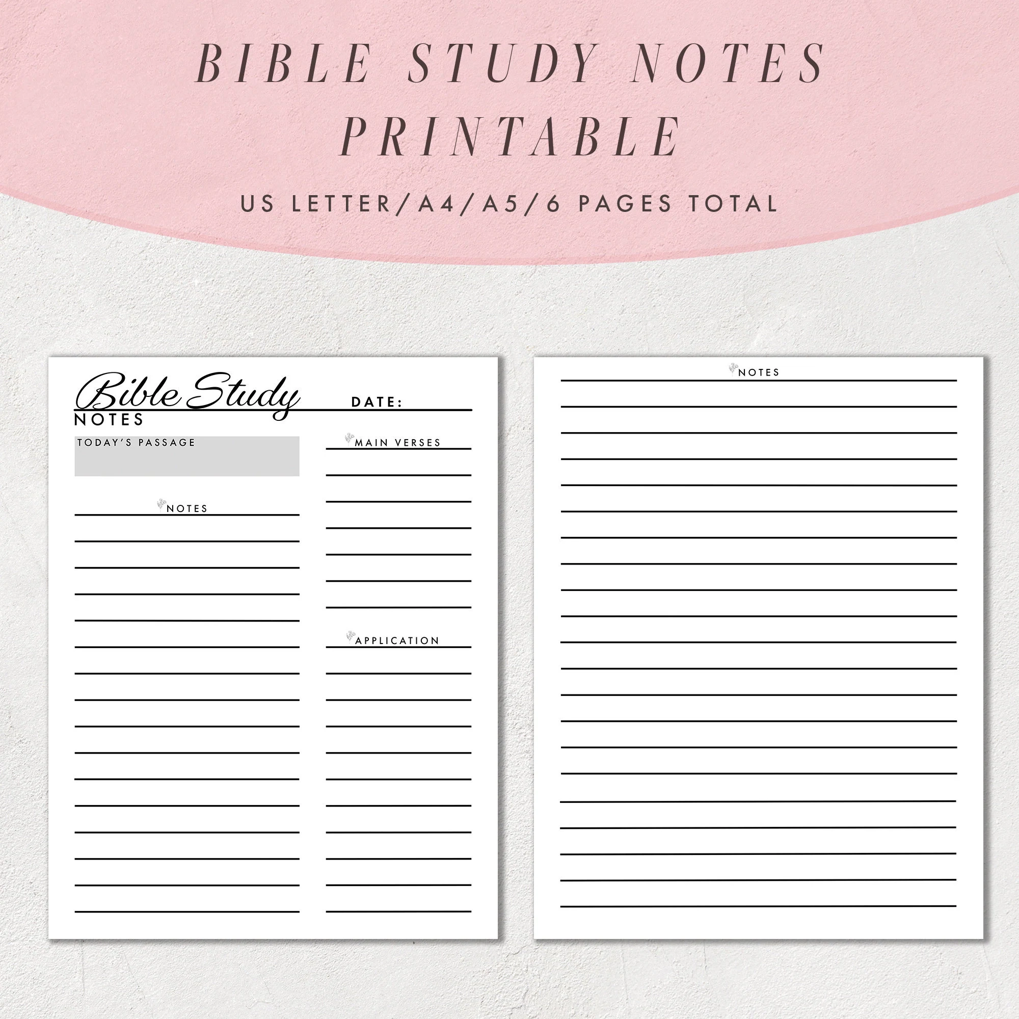 Bible Study Notes Template Printable Bible Study Journal Pages Christian Notes Planner US Letter Size A4 And A5 Etsy