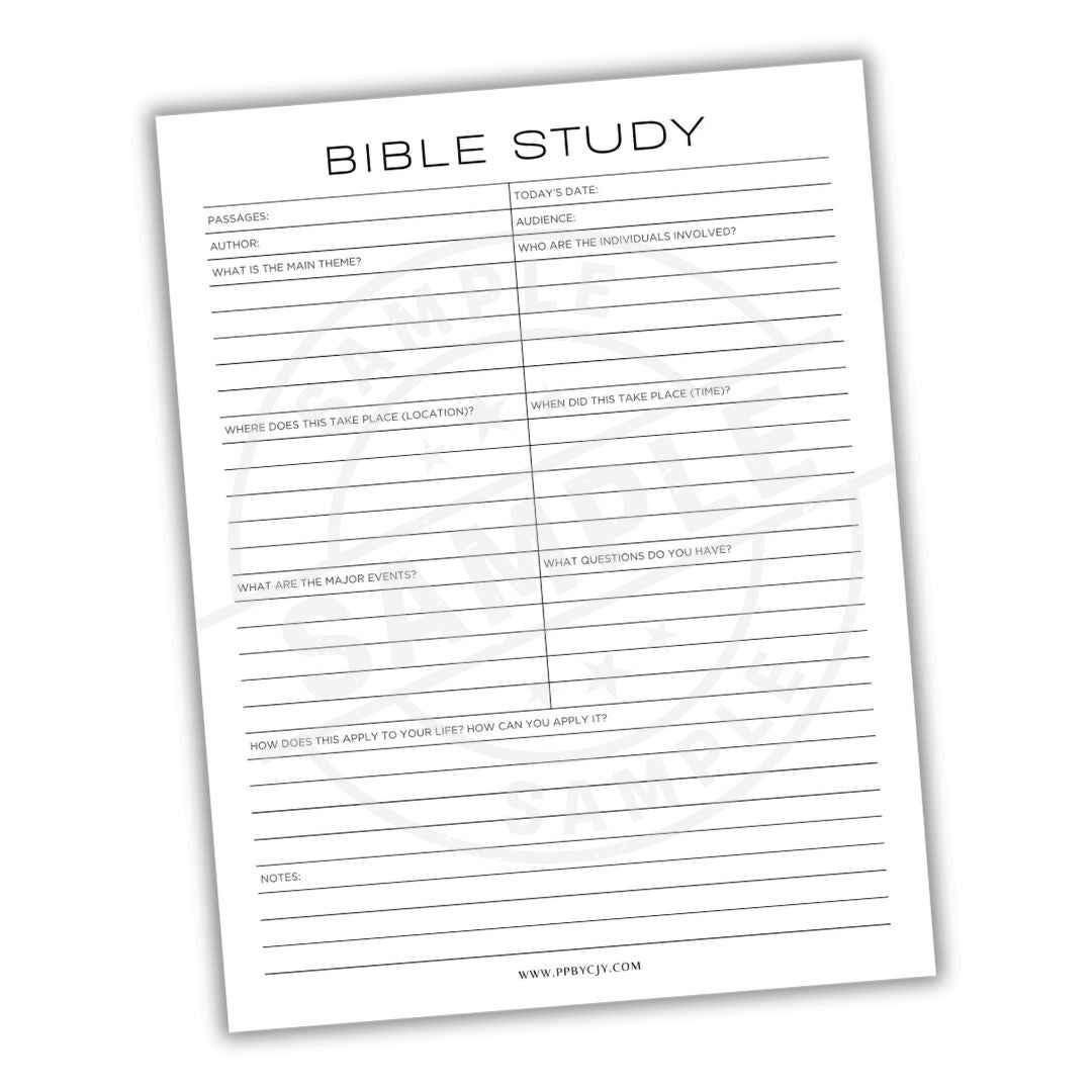 Bible Study Planner Scripture Notes Sheet Printable Pages By CJY