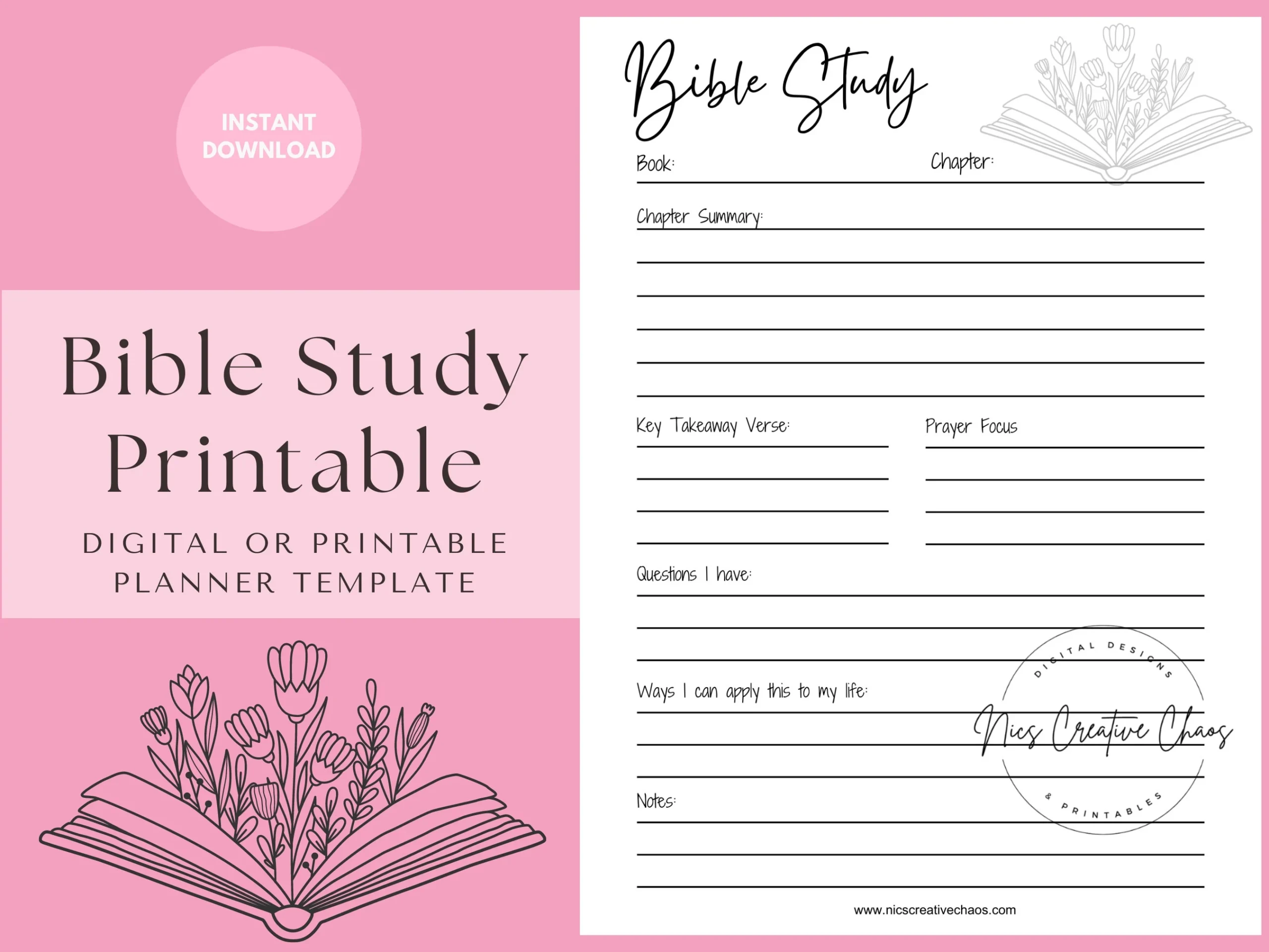 Bible Study Printable Template Bible Journal Planner Bible Study Worksheet Chapter Summary Key Verse Notes Digital Or Printable PDF Etsy
