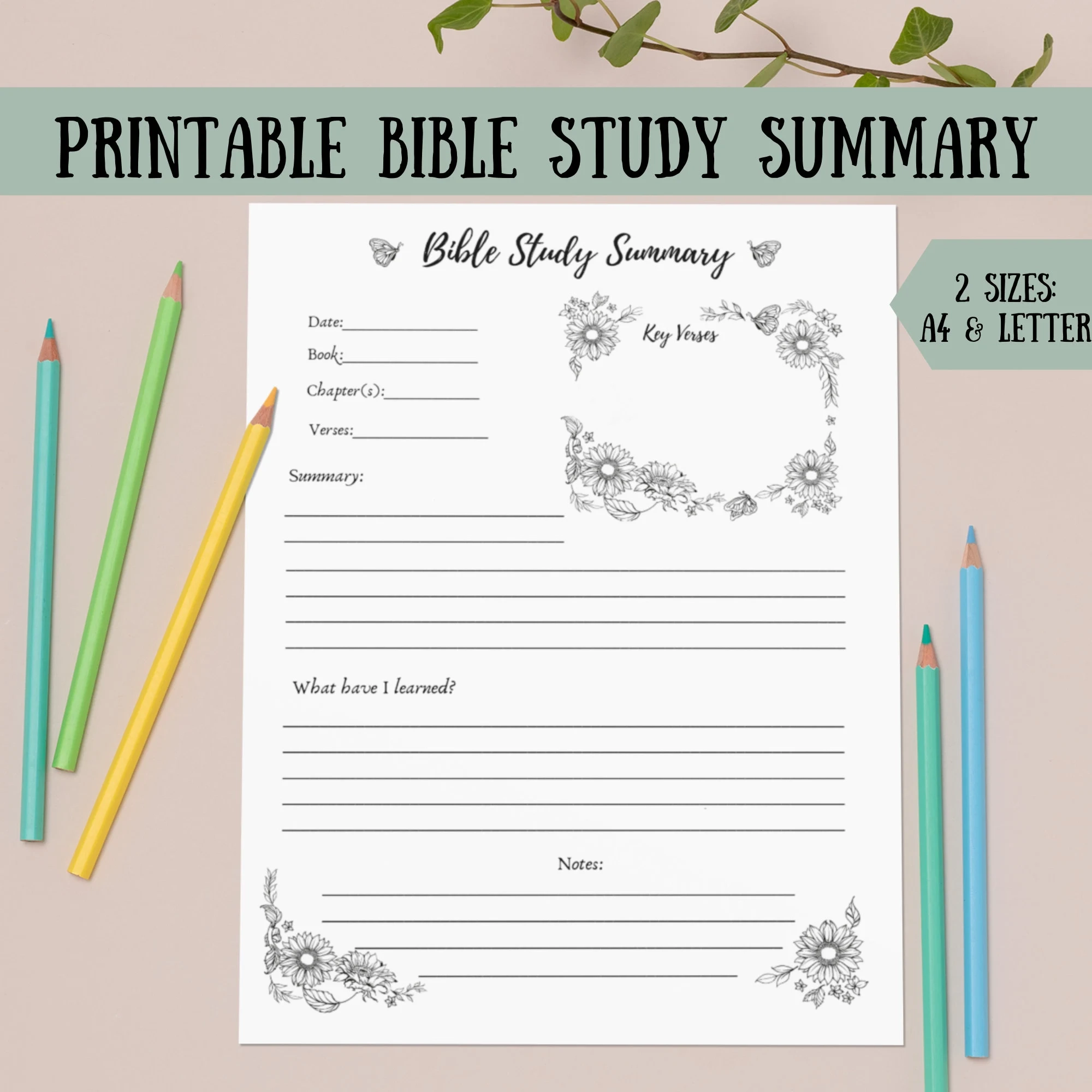 Bible Study Summary Printable Floral Journal Page A4 Letter Etsy Finland