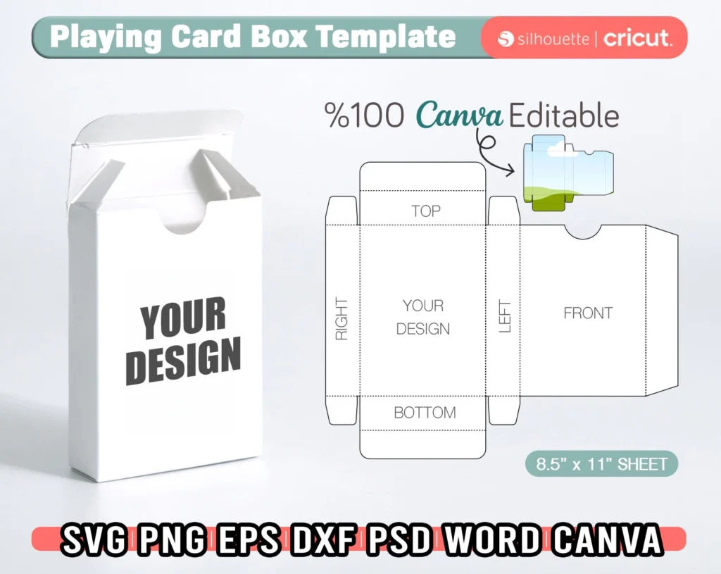 Blank Playing Card Box Template Svg Poker Card Box Template Cut Files Trading Card Box Template Editable Canva Cricut Silhouette Etsy