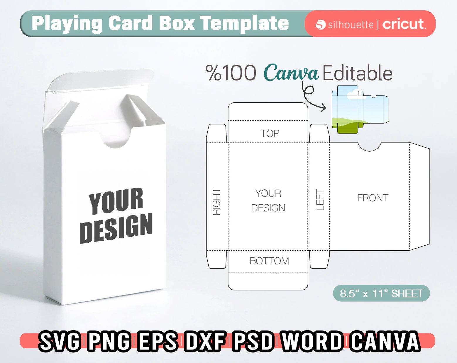 Blank Playing Card Box Template Svg Poker Card Box Template Cut Files Trading Card Box Template Editable Canva Cricut Silhouette Etsy