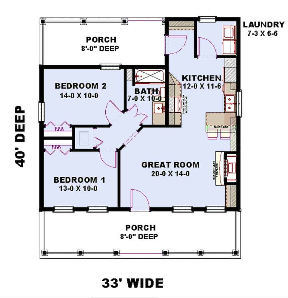 Bungalow House 2 Bedrms 1 Baths 890 Sq Ft Plan 123 1109