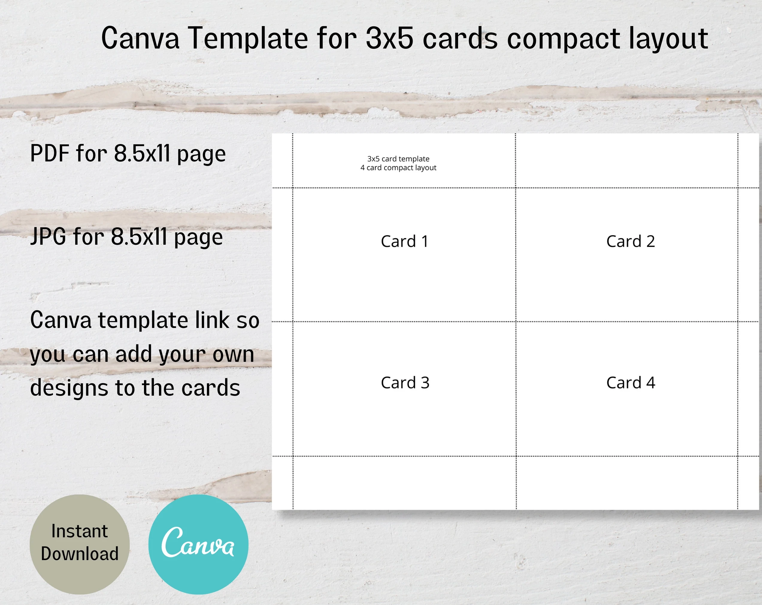 Canva Template For 3x5 Cards Index Card Template Recipe Card Jot Card Template Printable 3x5 Card Instant Download Compact Layout Etsy