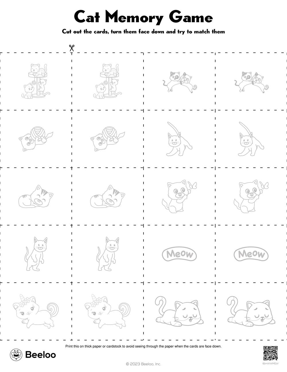 Cat themed Memory Games Beeloo Printable Crafts And Activities For Kids Cat themed Memory Games Beeloo Printable Crafts And Activities For Kids