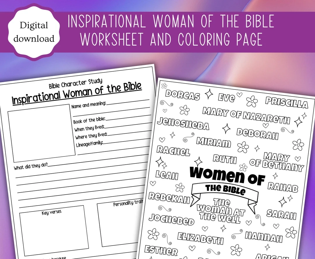 Christian Women Of The Bible Worksheet Coloring Page digital Download Etsy Christian Women Of The Bible Worksheet Coloring Page digital Download Etsy