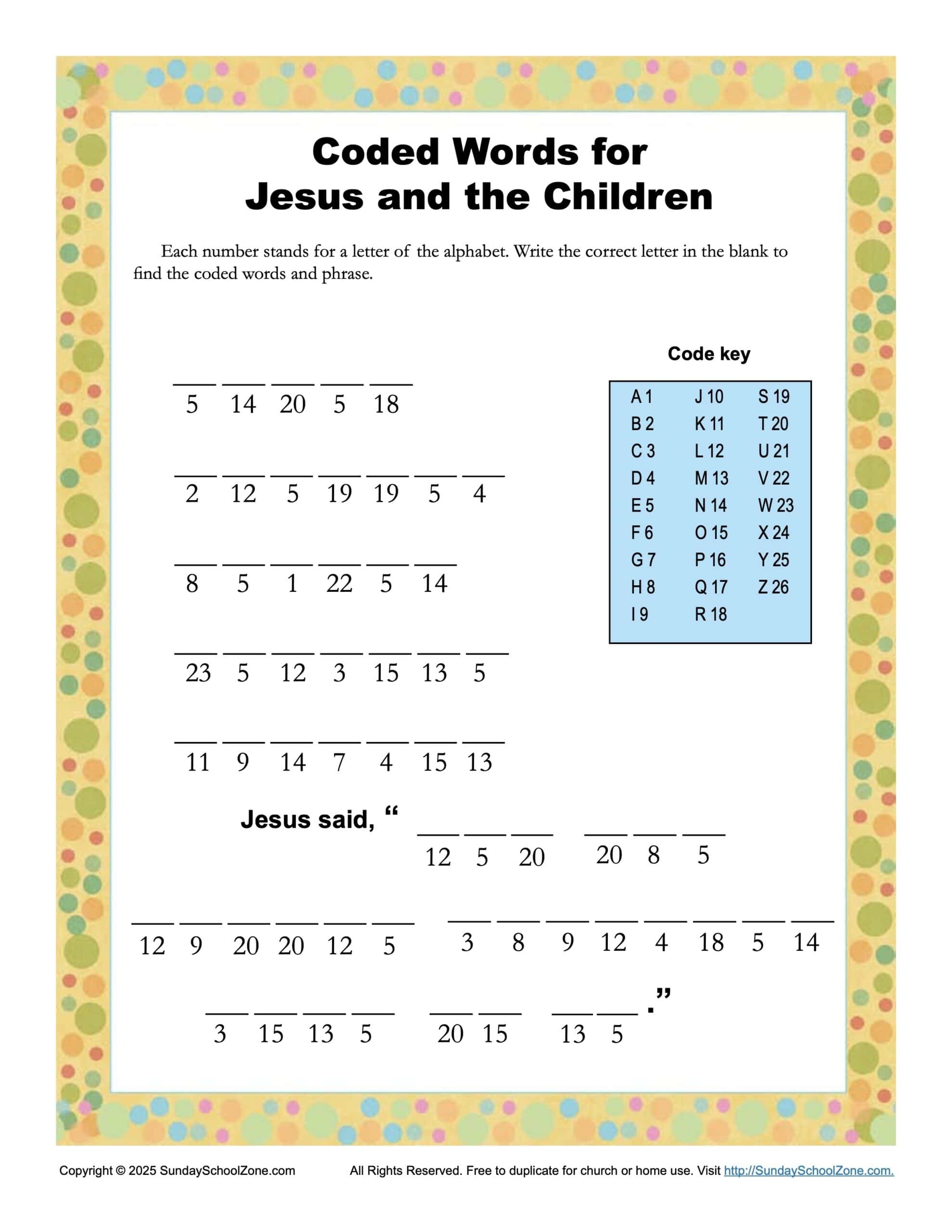 Coded Word Bible Activities For Children On Sunday School Zone