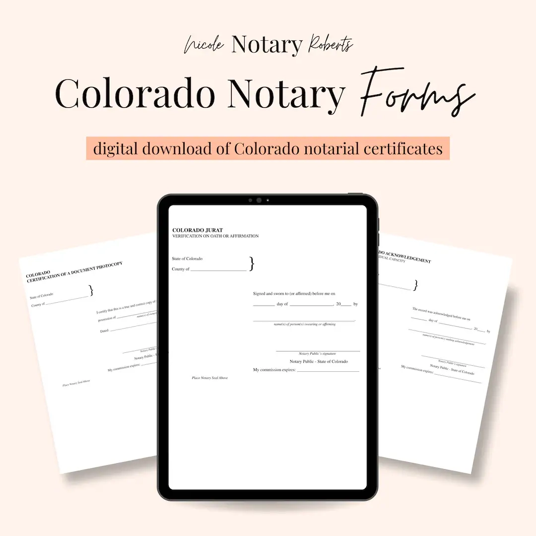 COLORADO Jurat Acknowledgment Certified Photocopy Forms For Notaries Etsy