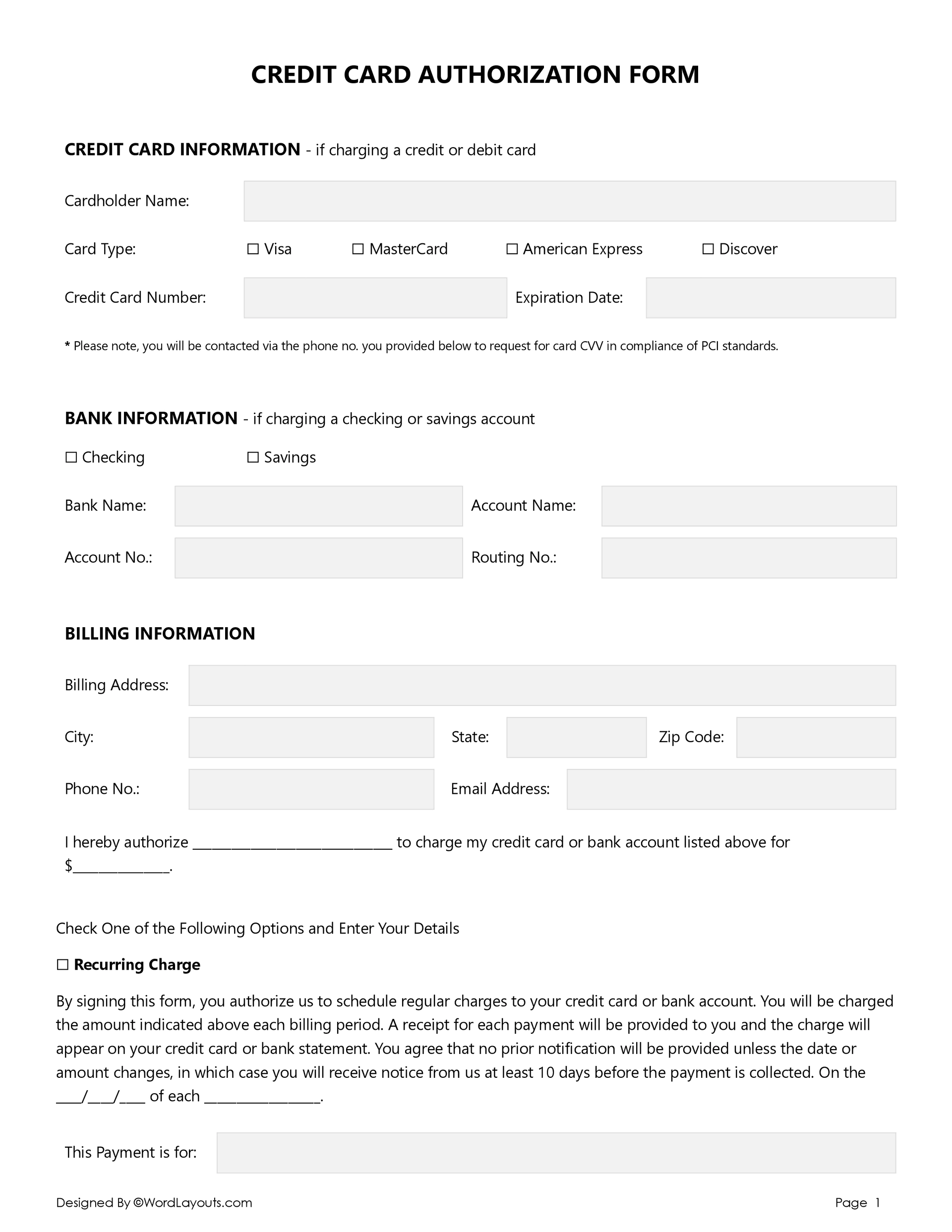 Credit Card Authorization Form Template Word GDocs WordLayouts Credit Card Authorization Form Template Word GDocs WordLayouts