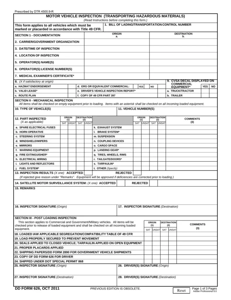 Dd Form 626 Fill Out Printable PDF Forms Online