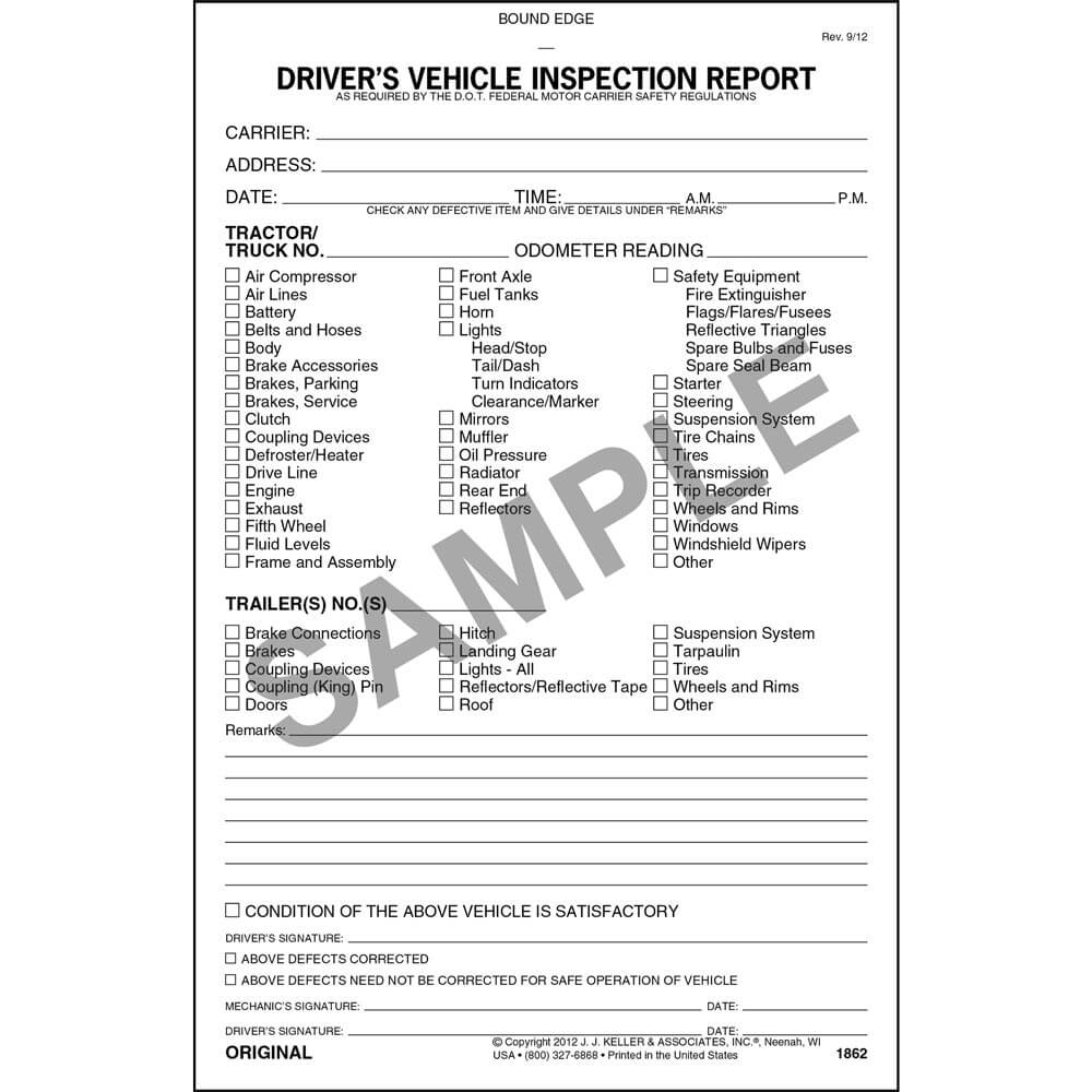 Detailed Driver s Vehicle Inspection Report 3 Ply Carbonless Stock Qty 10 Units American Pride