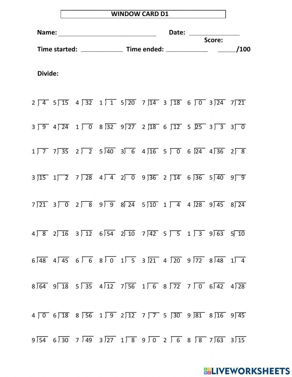 Division Window Free Interactive Worksheets 1979818