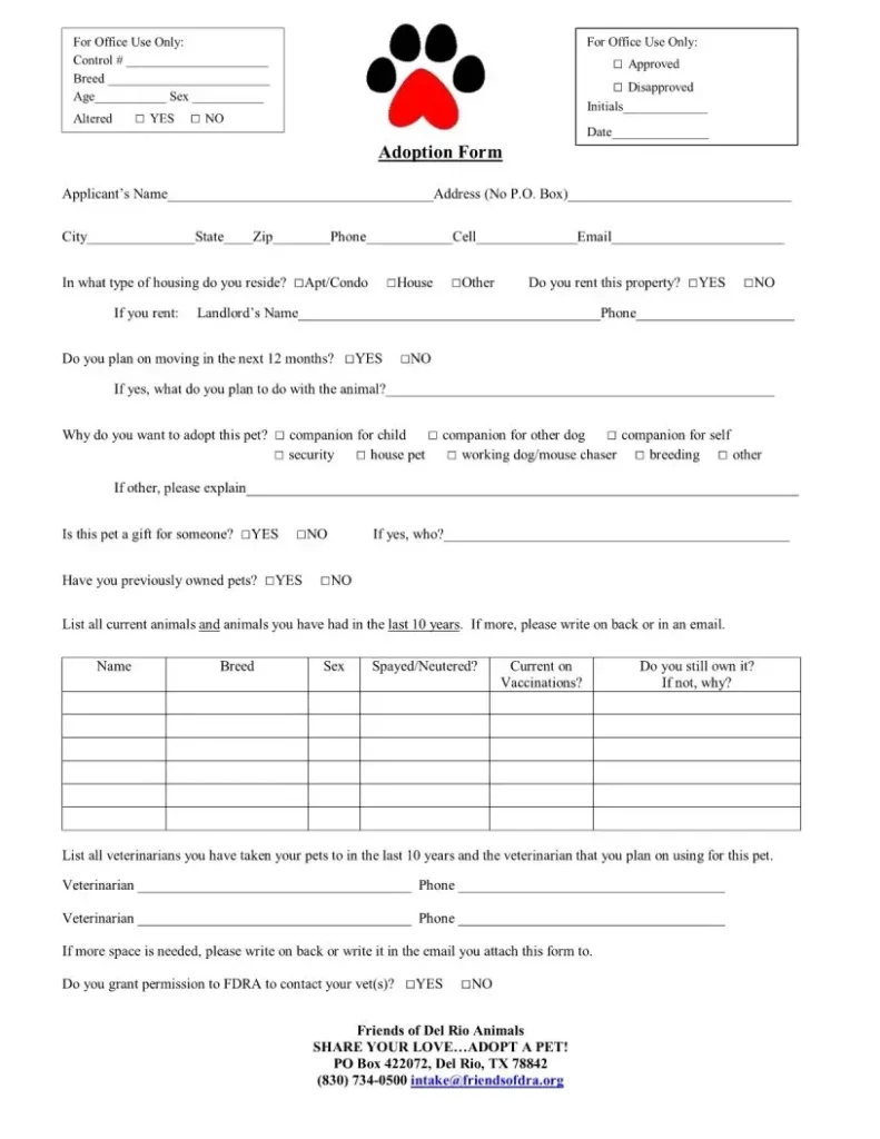 Dog Adoption Application Fill Out Printable PDF Forms