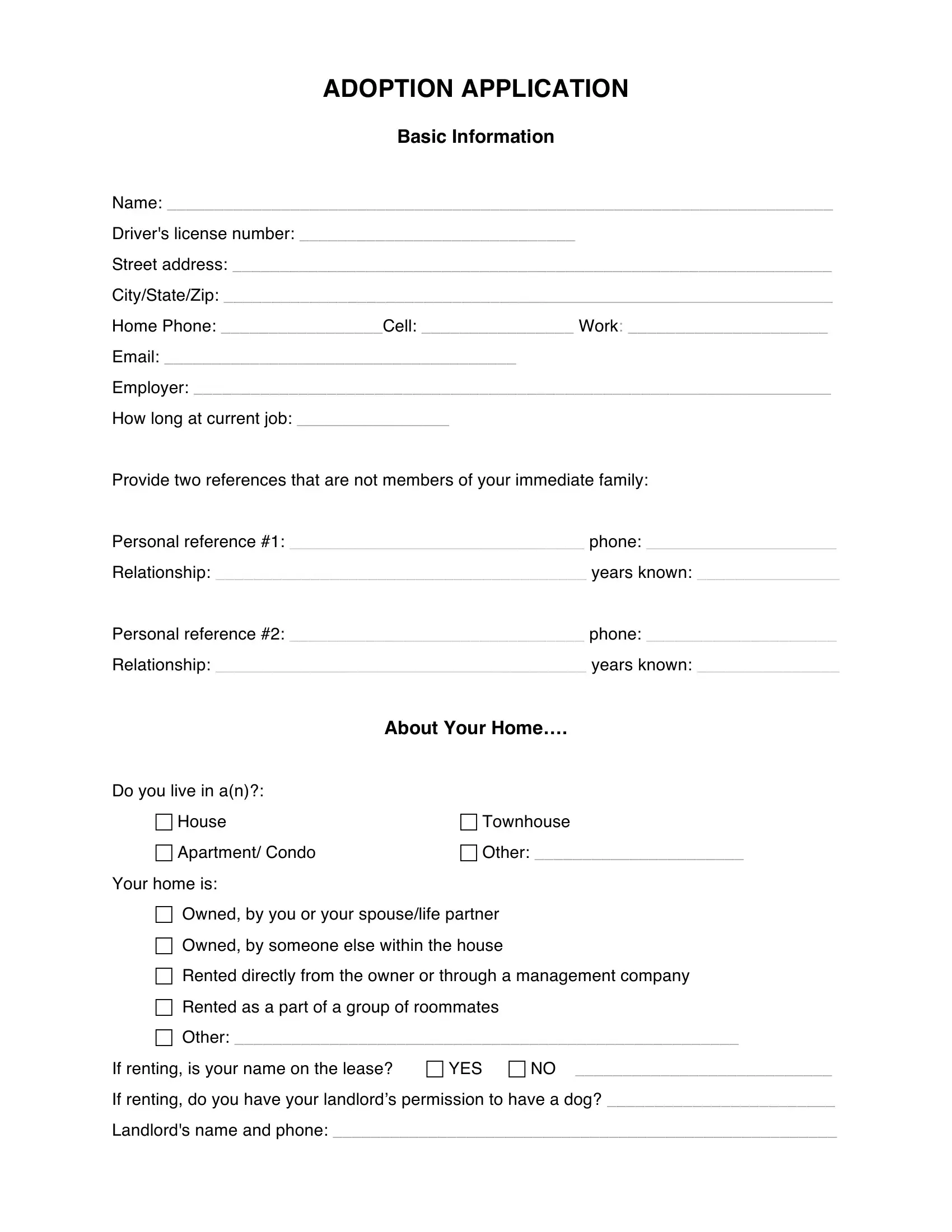 Dog Adoption Form Fill Out Printable PDF Forms Online