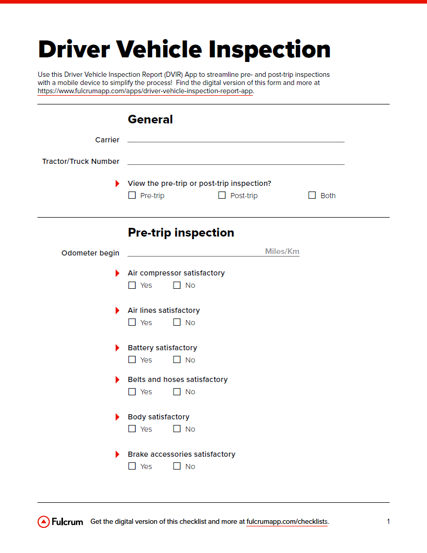 Driver Vehicle Inspection Report Fulcrum Driver Vehicle Inspection Report Fulcrum