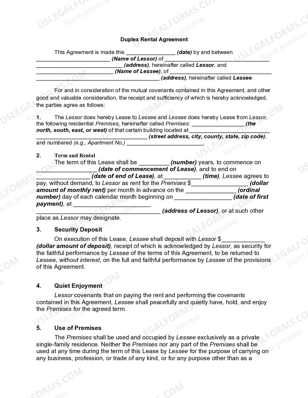 Duplex Rental Or Lease Agreement US Legal Forms