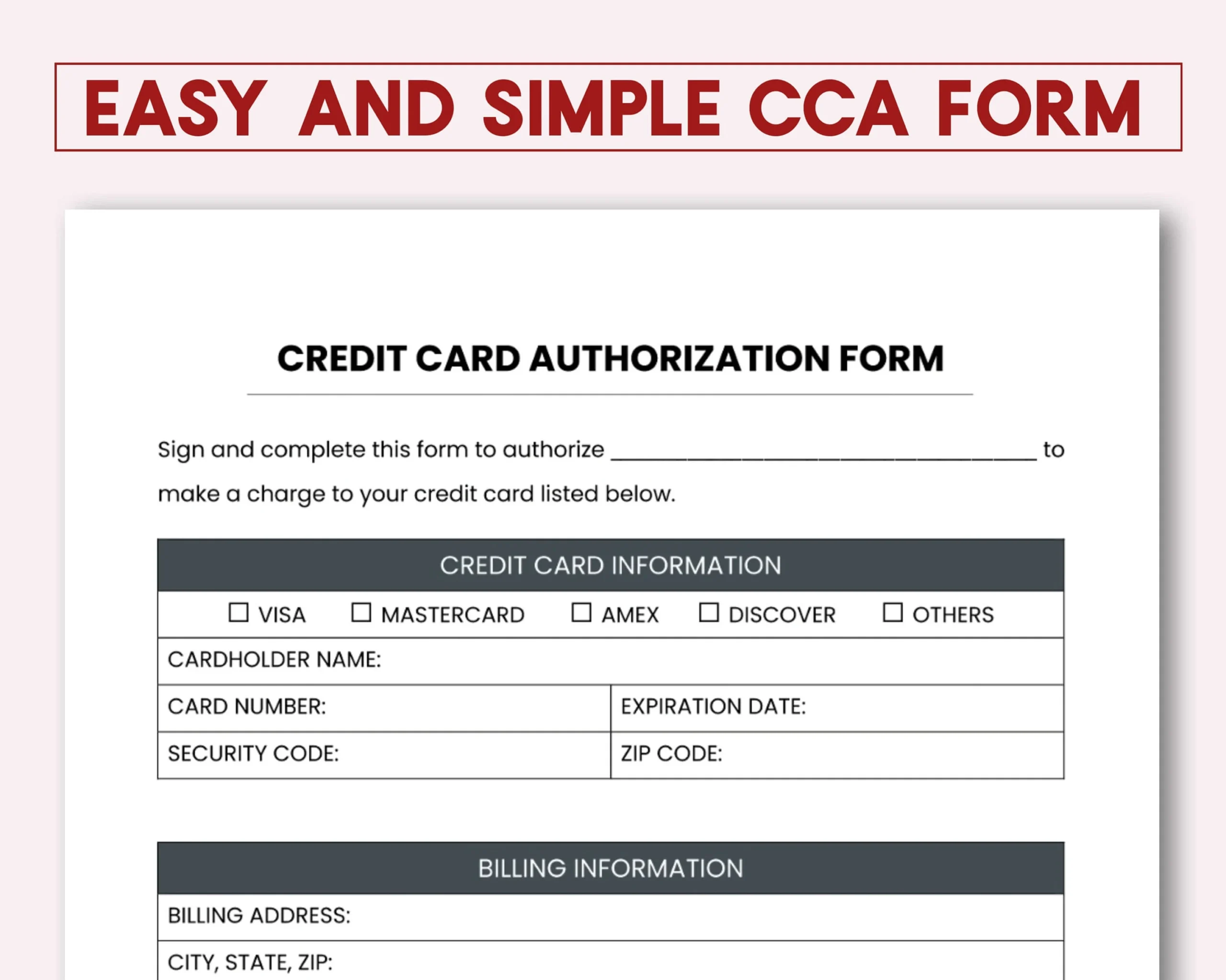 Easy Credit Card Authorization Form PDF Etsy Easy Credit Card Authorization Form PDF Etsy
