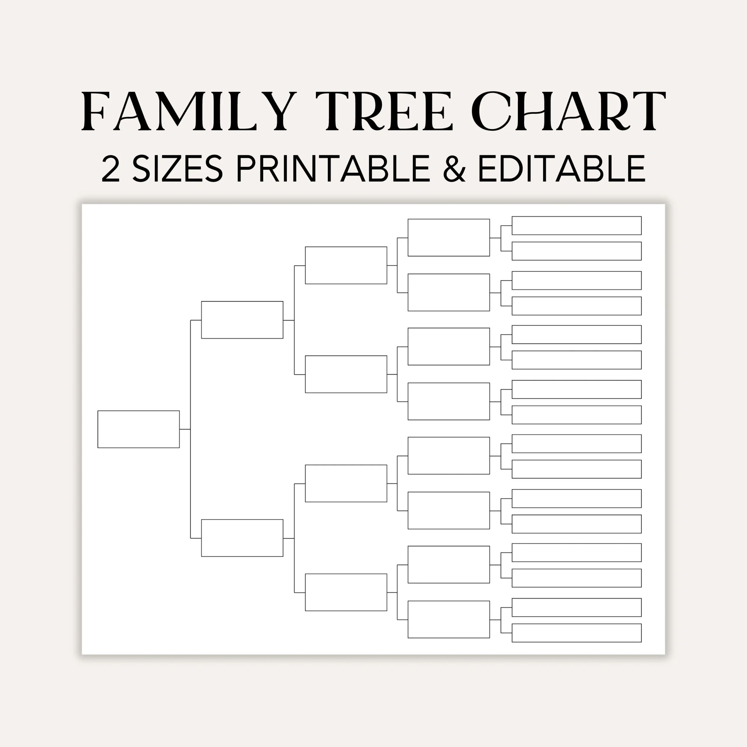 Editable Family Tree Chart 5 6 Generation Genealogy Template PDF Etsy