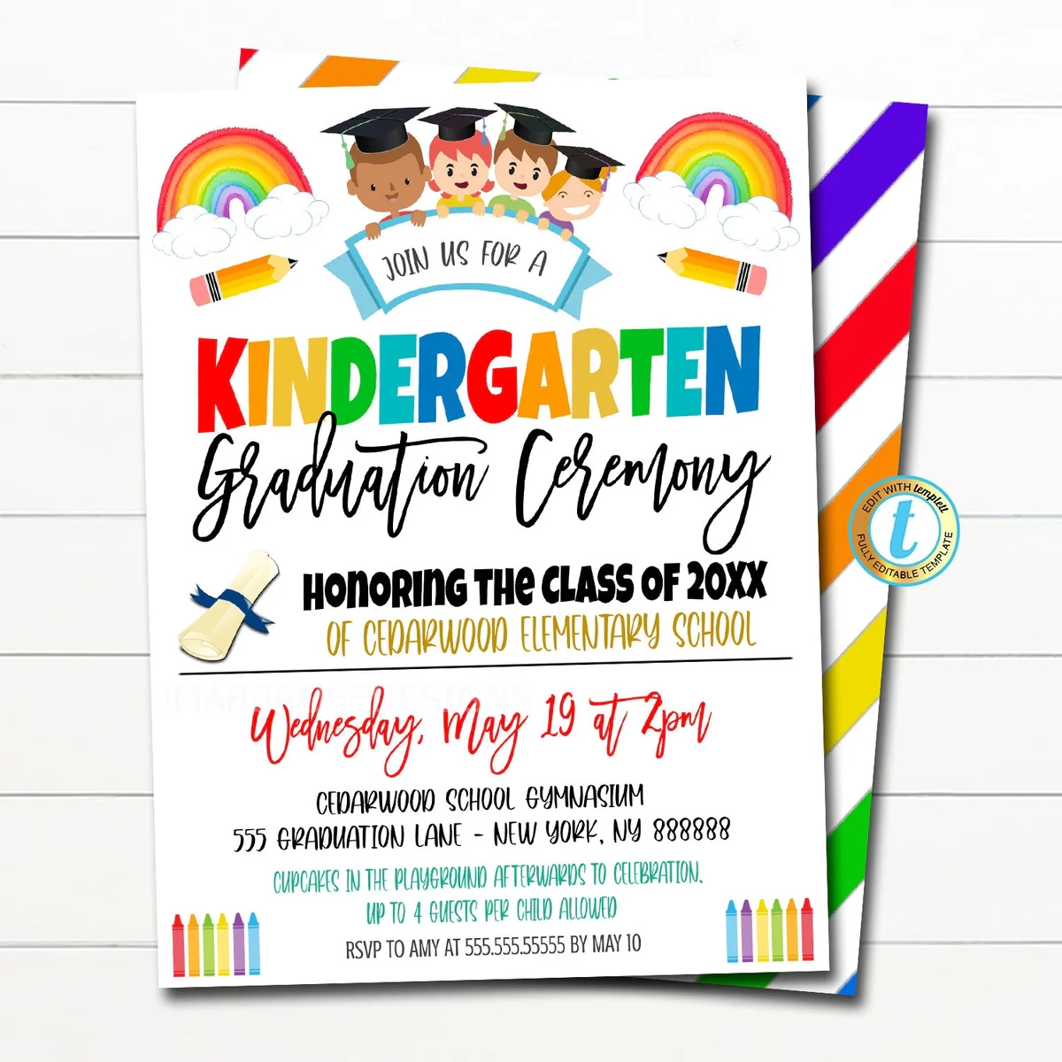 Editable Graduation Invitation Printable Kindergarten Preschool TidyLady Printables