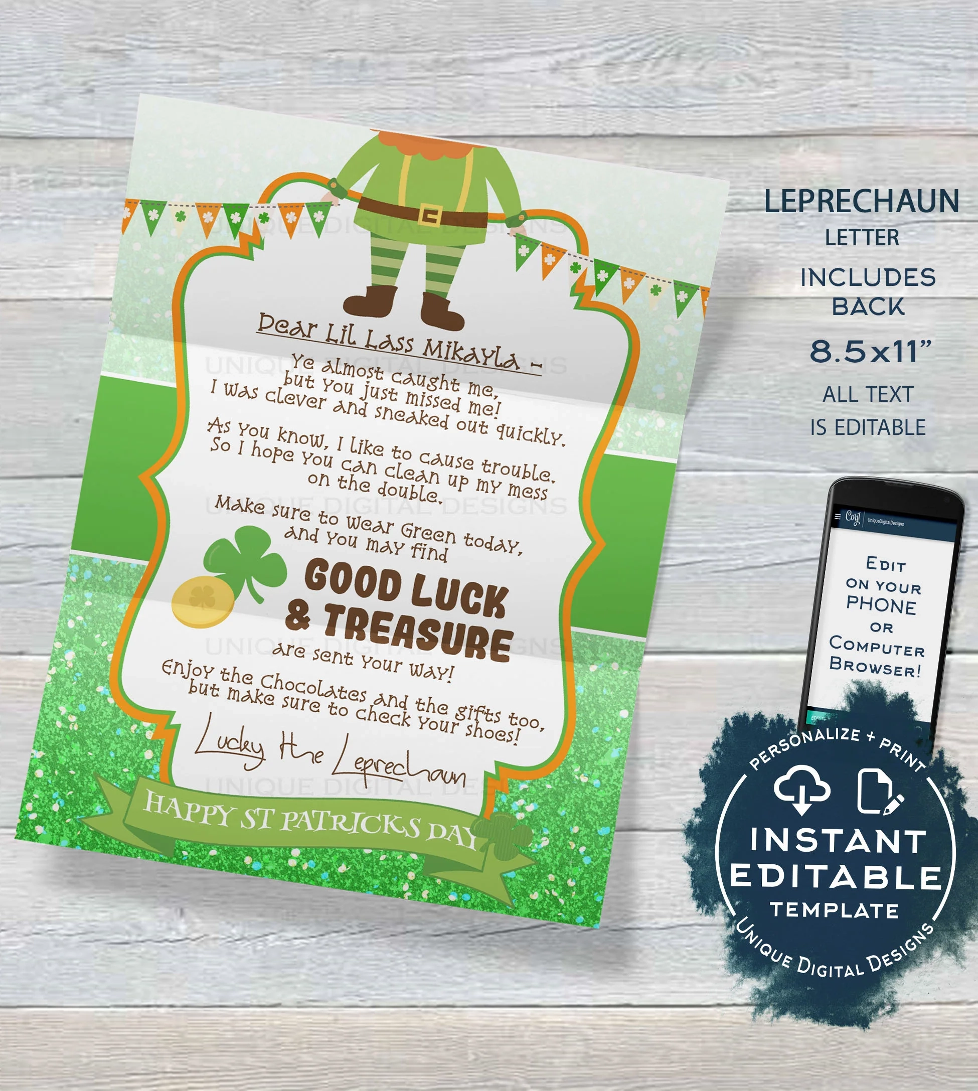 Editable Leprechaun Letter St Patrick s Day Note Lucky Irish Leprech