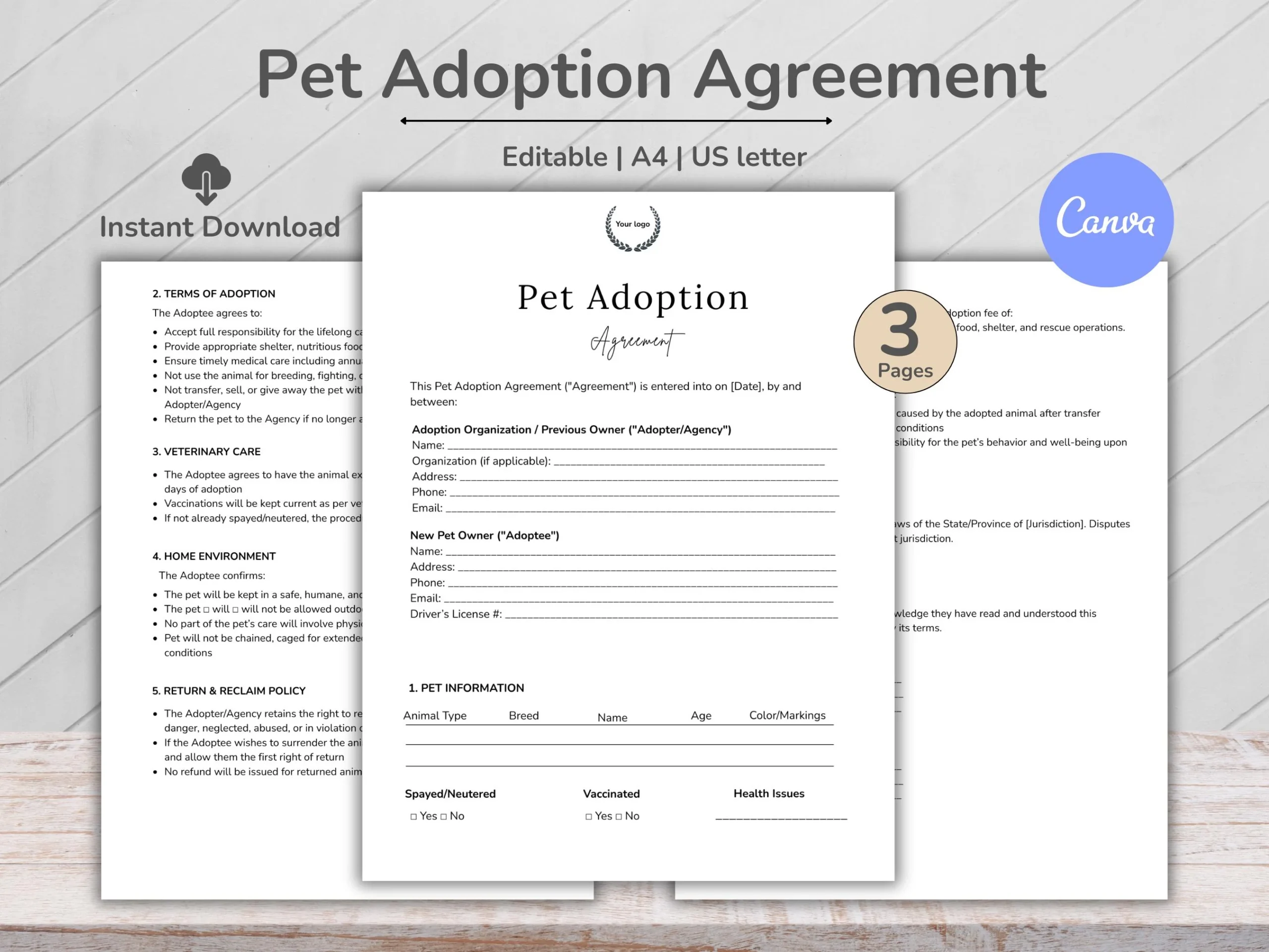 Editable Pet Adoption Agreement Form Canva Template digital Download Etsy New Zealand Editable Pet Adoption Agreement Form Canva Template digital Download Etsy New Zealand