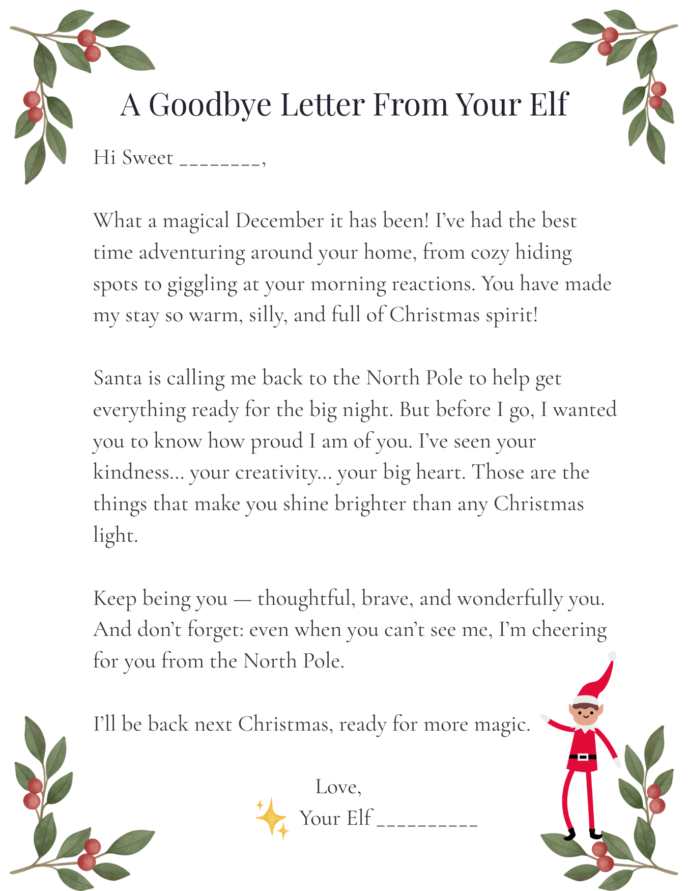 Elf On The Shelf Goodbye Letter 4 Free Printable Letters 