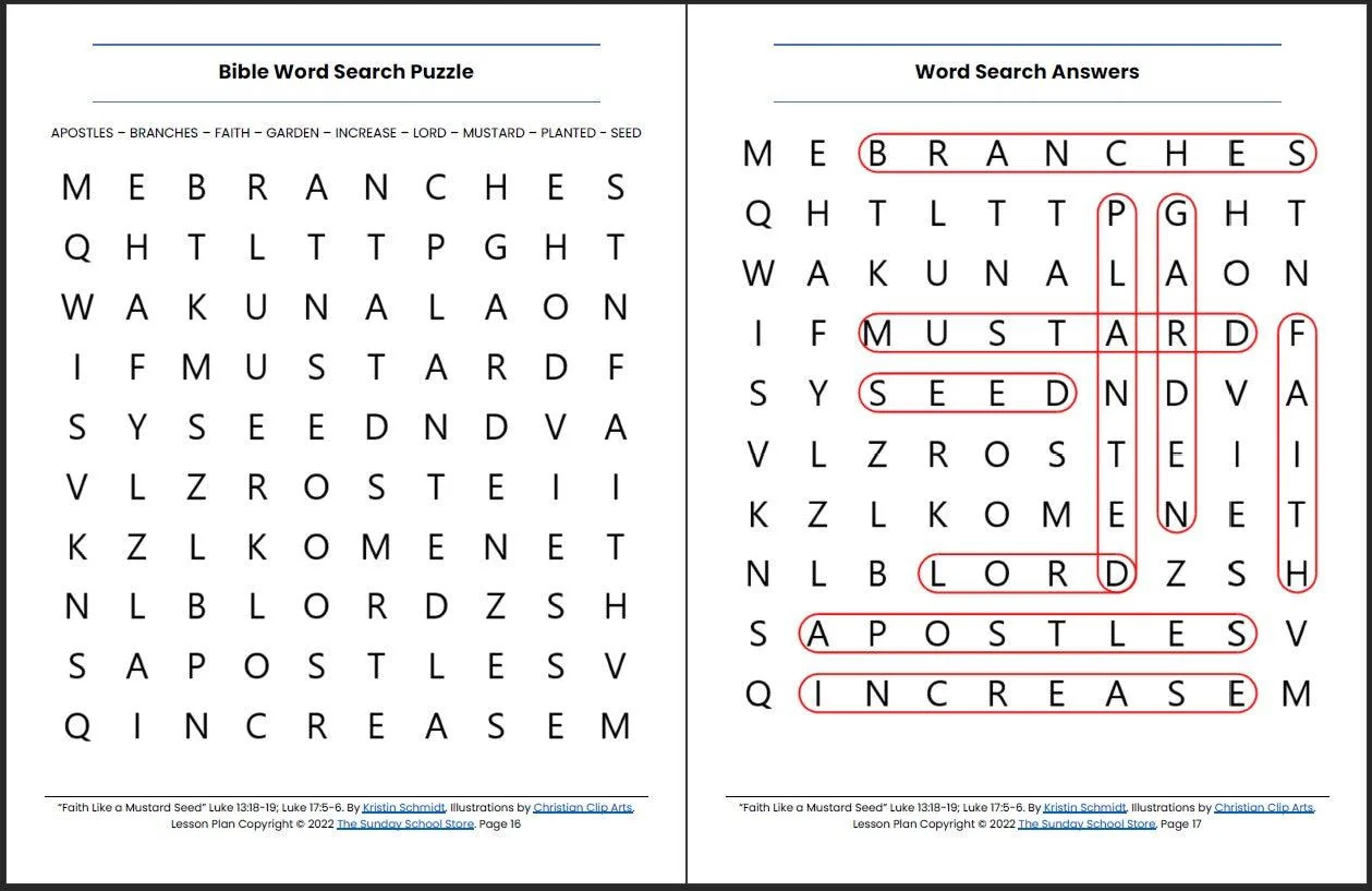 Faith Like A Mustard Seed Luke 13 17 Printable Bible Lesson Sund Sunday School Store