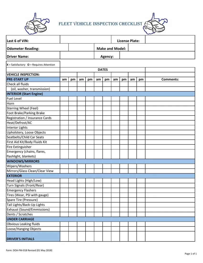 Fleet Vehicle Inspection Form Fill Out Printable PDF