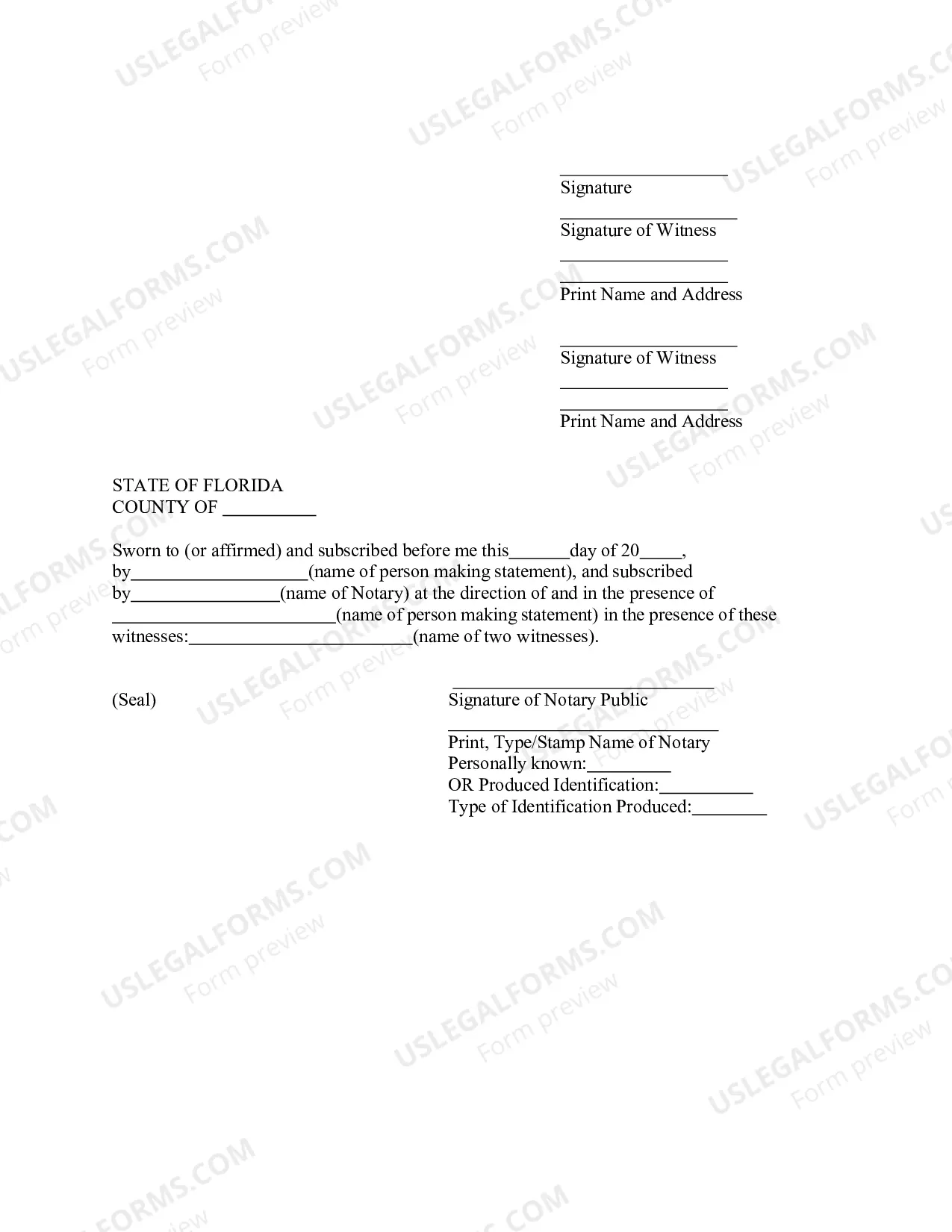 Florida Acknowledgment For Oath Or Affirmation For Individual Signing By Mark US Legal Forms Florida Acknowledgment For Oath Or Affirmation For Individual Signing By Mark US Legal Forms