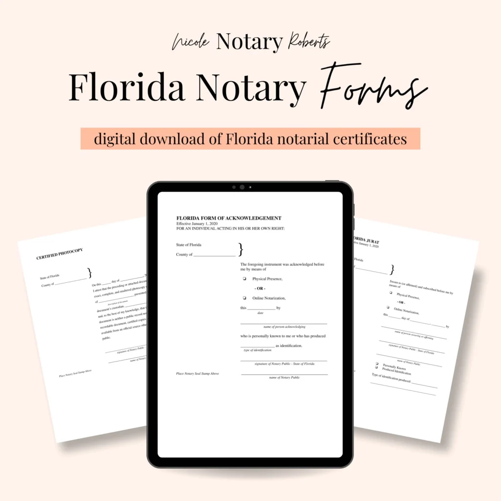 FLORIDA Jurat Acknowledgment Certified Photocopy Forms For Notaries Etsy