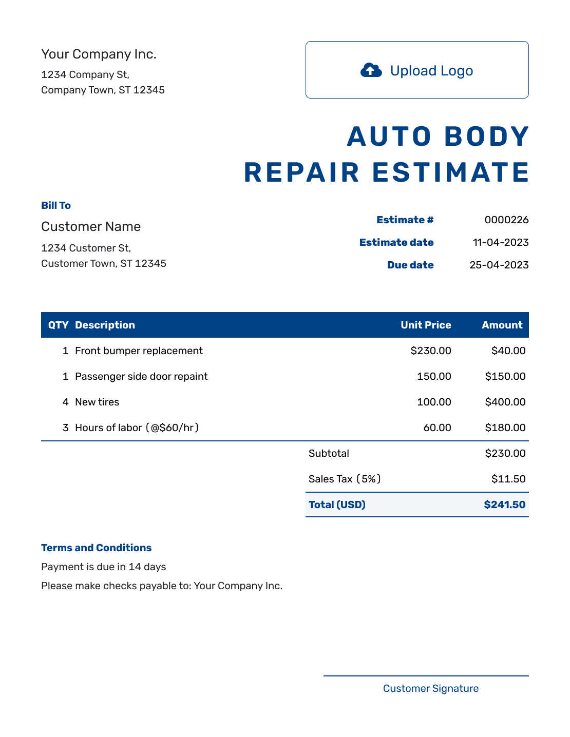 Free Auto Body Repair Estimate Template Docelf